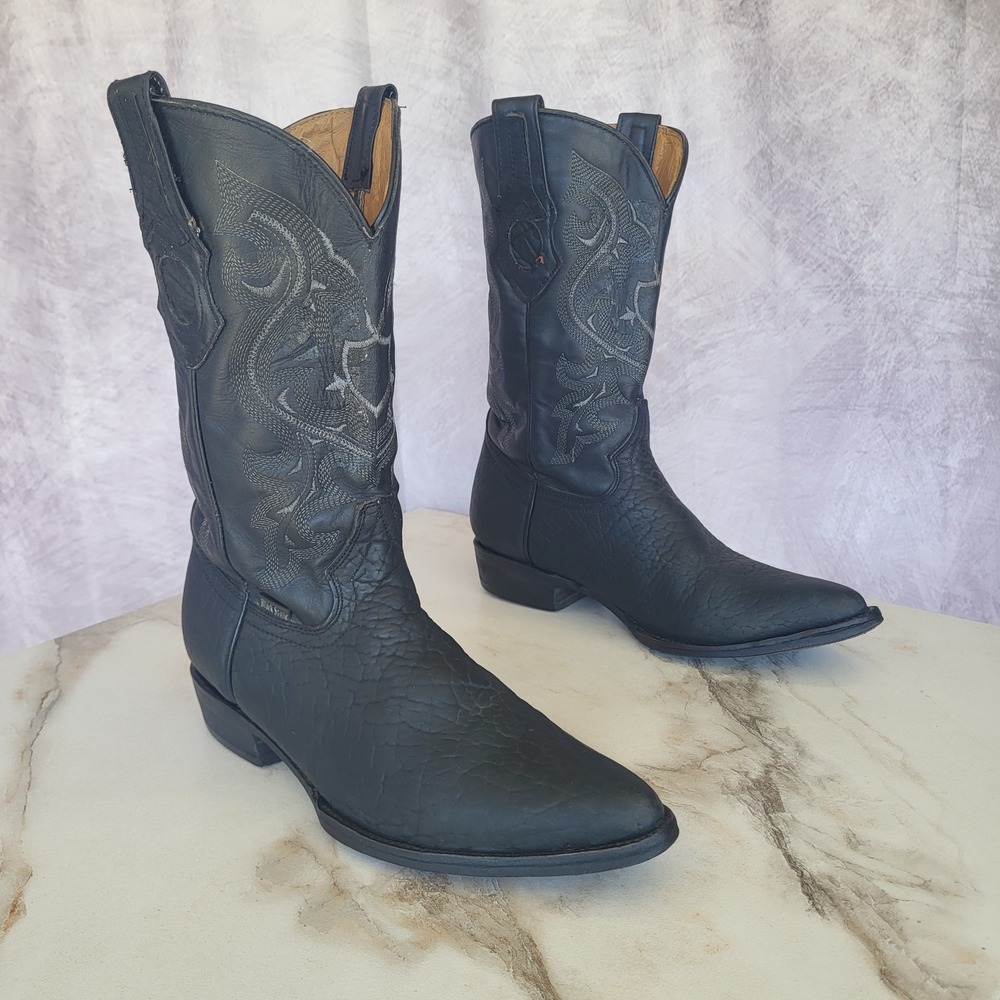 Black Stone Bull Neck Western Cowboy Boots Size 8.5 Men's Black